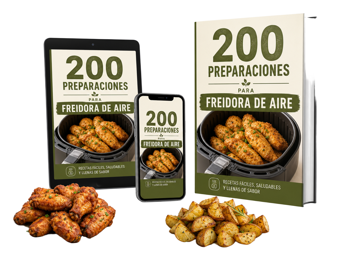 Recetario 200 Preparaciones para Freidora de Aire en tablet, celular y libro impreso